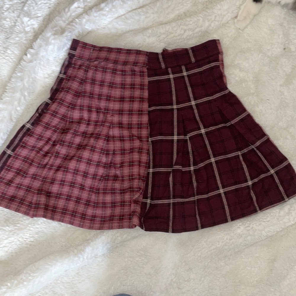 Maroon red plaid skirt Hollister
